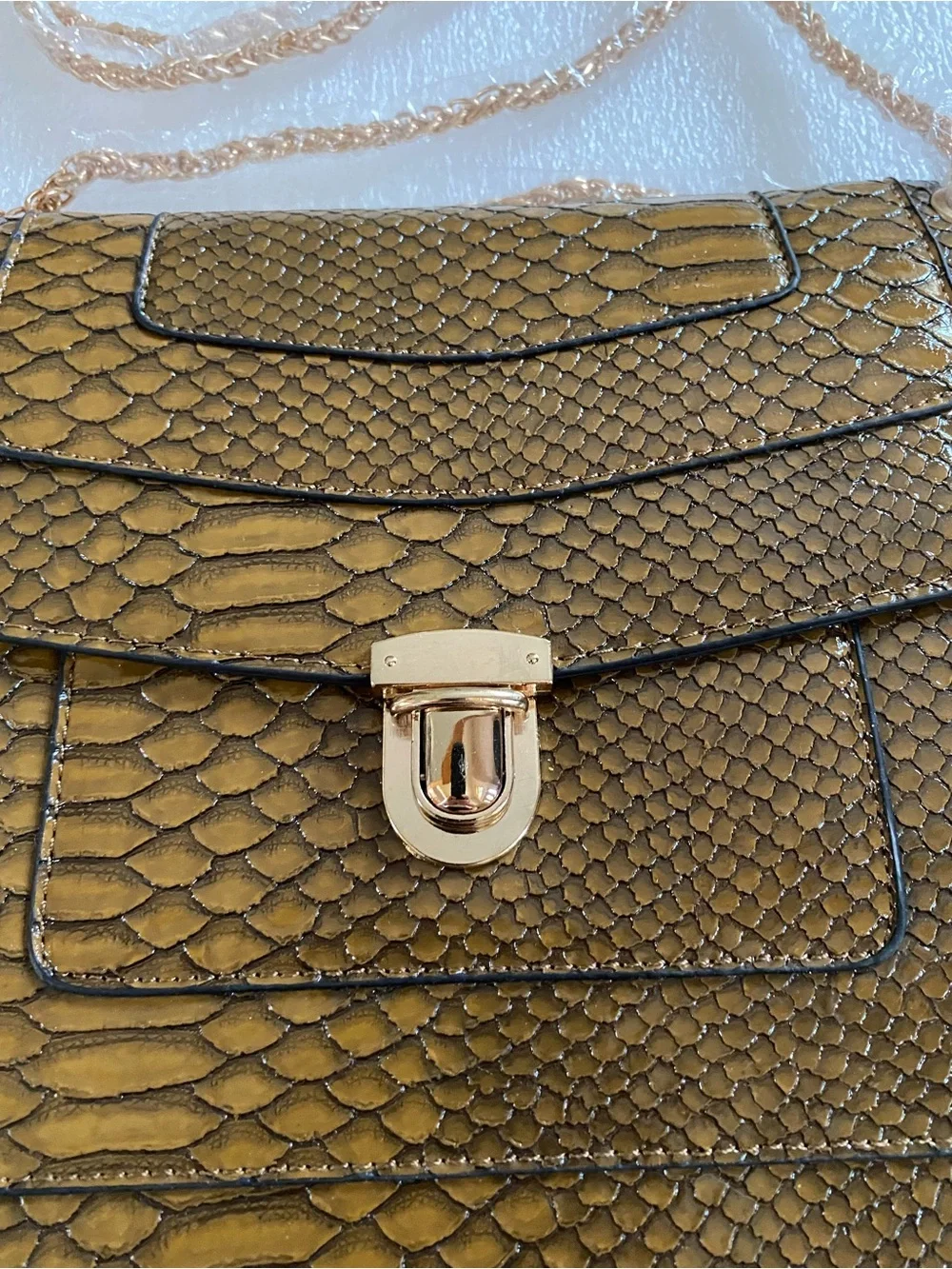 Mellow World Faux Snakeskin Brown Shoulder Bag / Crossbody with Gold Hardware